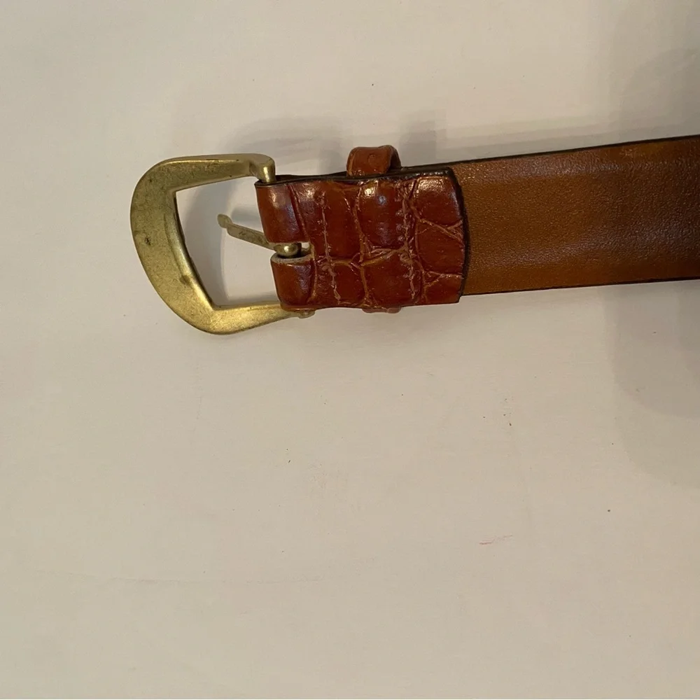 USA MADE MENS BELT BROWN CROC LOOK LEATHER IMPORTED PIG GOLD TONE BUCKLE 38